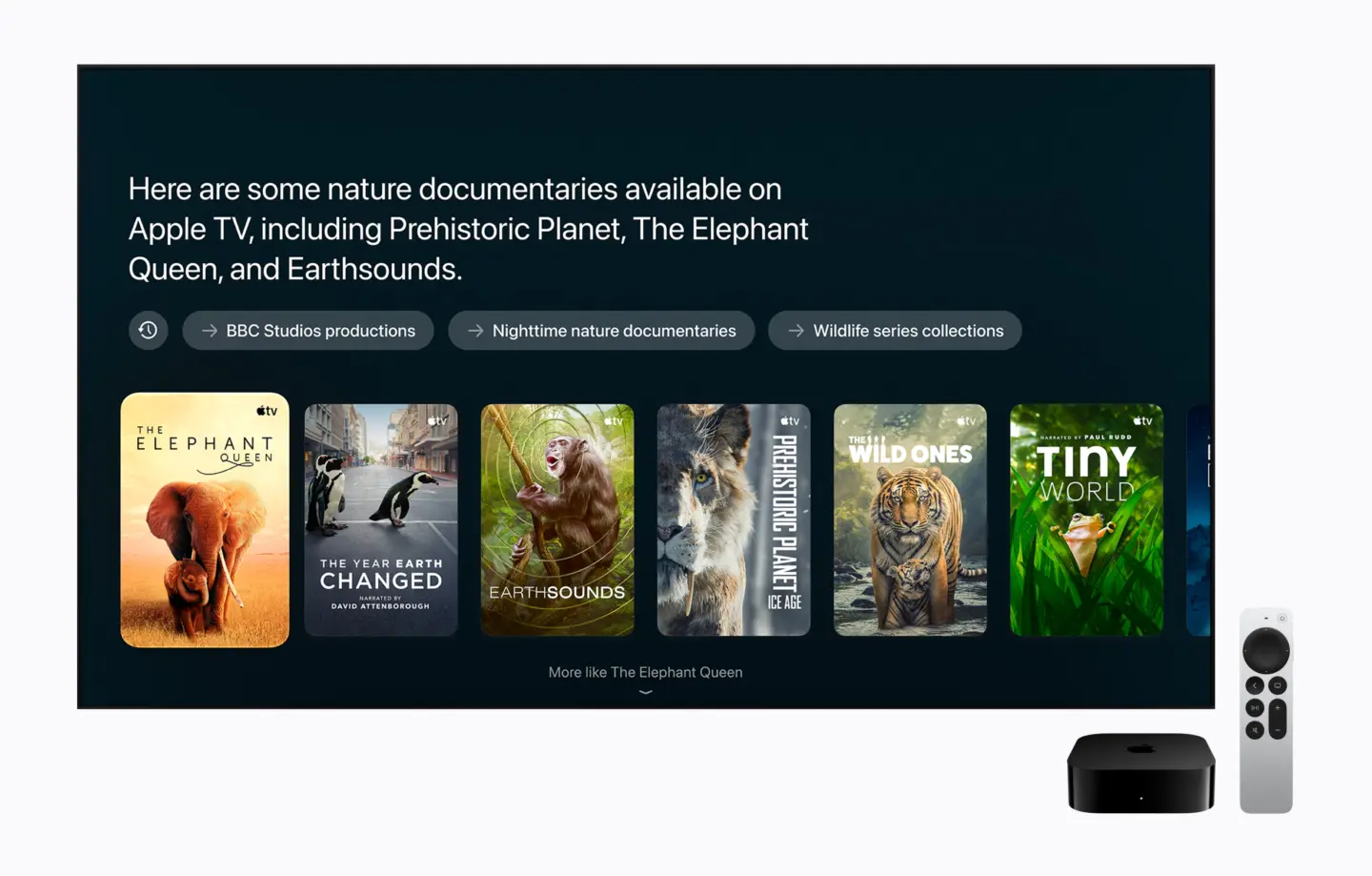 Apple TV 4K with Siri AI suggestions 261013 Screenshot of Siri AI making what-to-watch recommendations on the new Apple TV 4K.