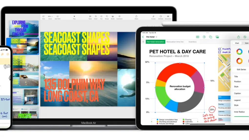 A picture showing Apple's iWork apps used in an article about Apple adding new capabilities to its app suite.