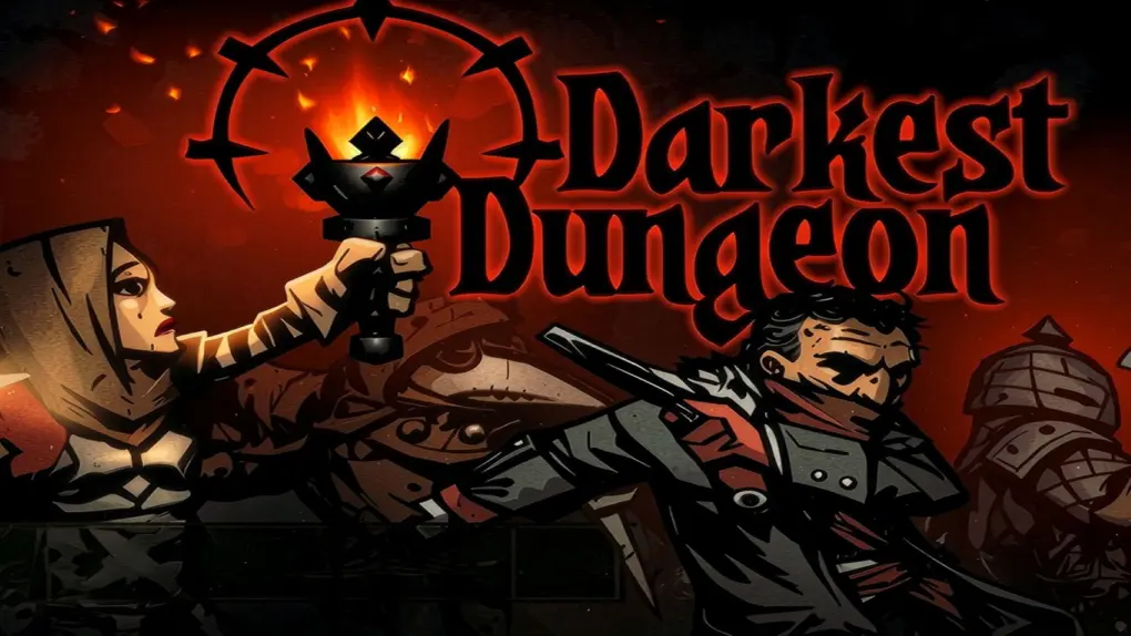 Hand-drawn gothic-style cover art for the video game, Darkest Dungeon,