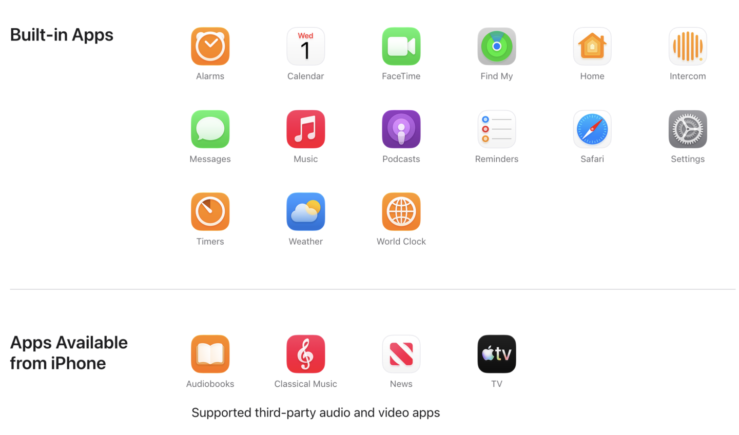 Screenshot showing HomeView's built-in apps. 