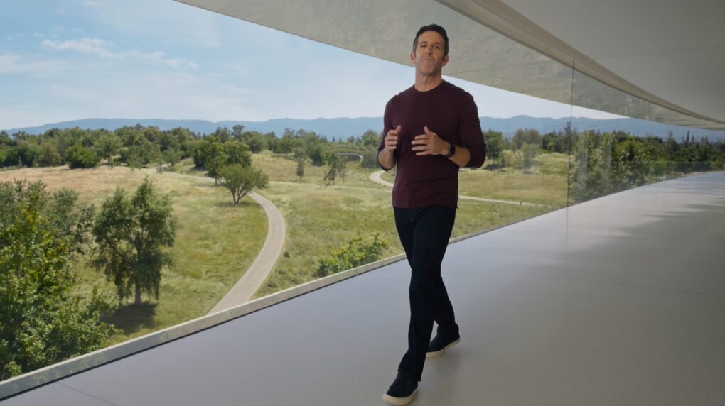 New Apple CEO John Ternus onstage during Surprise and Shine event