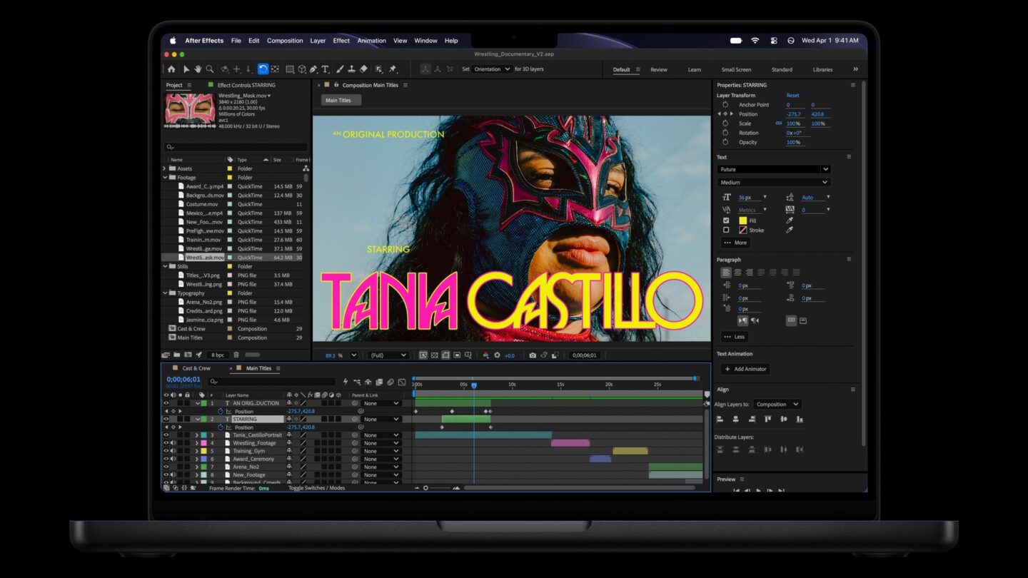 The M6 MacBook Pro runs popular video editing tools.