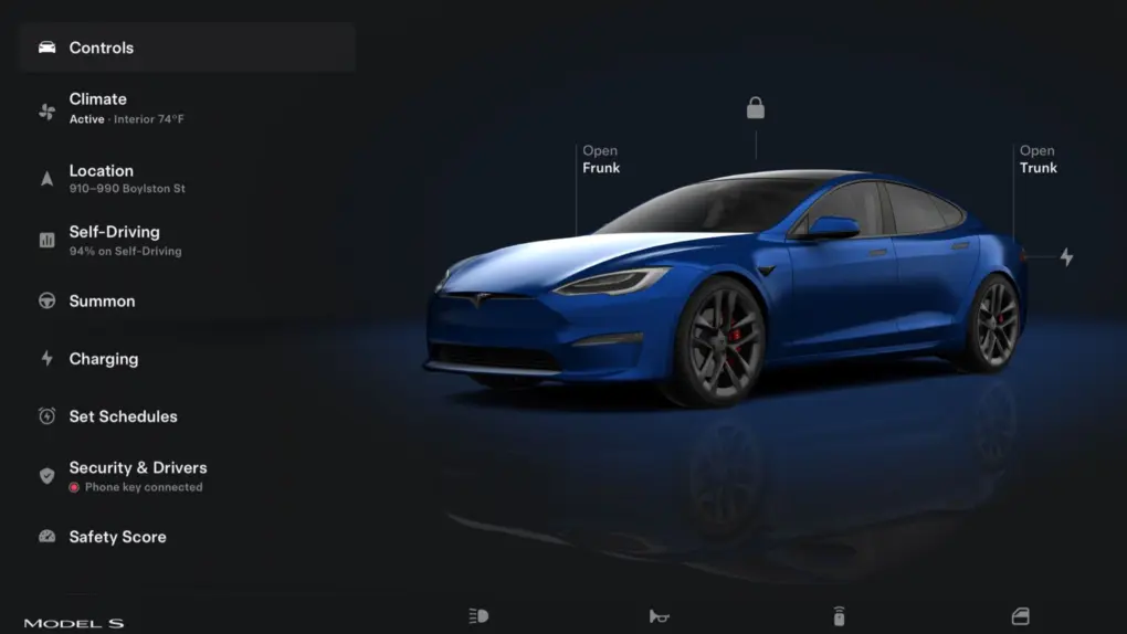 A picture showing Tesla's redesigned app used in a story about the same.
