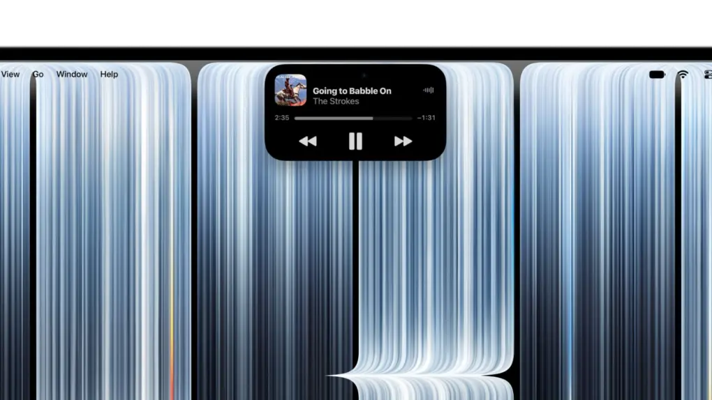 Close-up photo showing Dynamic Island on touchscreen MacBook Pro