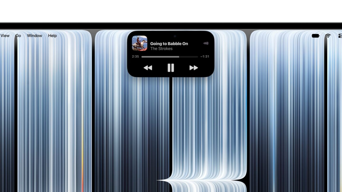 Touchscreen MacBook Pro with Dynamic Island Close-up photo showing Dynamic Island on touchscreen MacBook Pro
