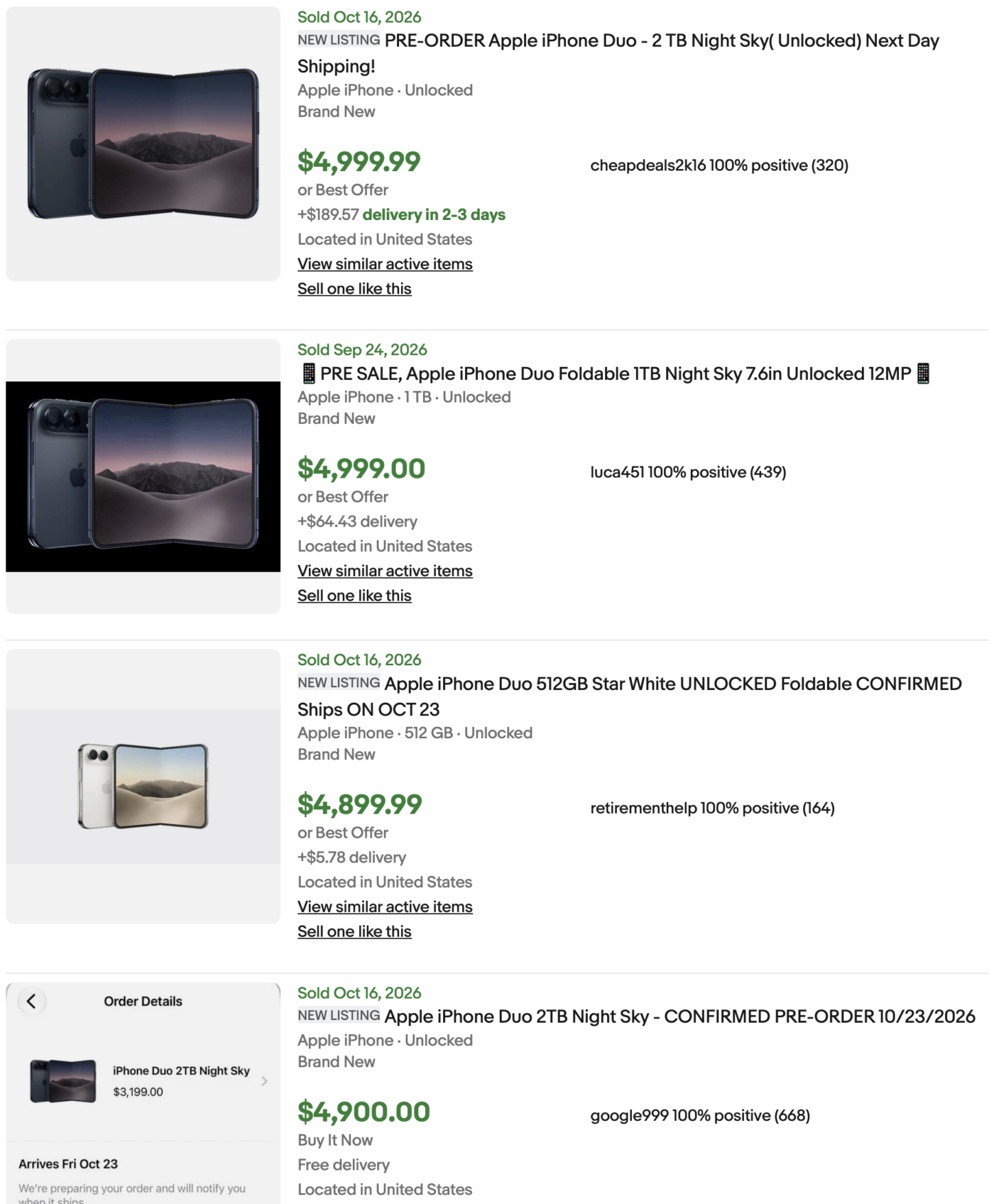 Screenshot of iPhone Duo sales on eBay.