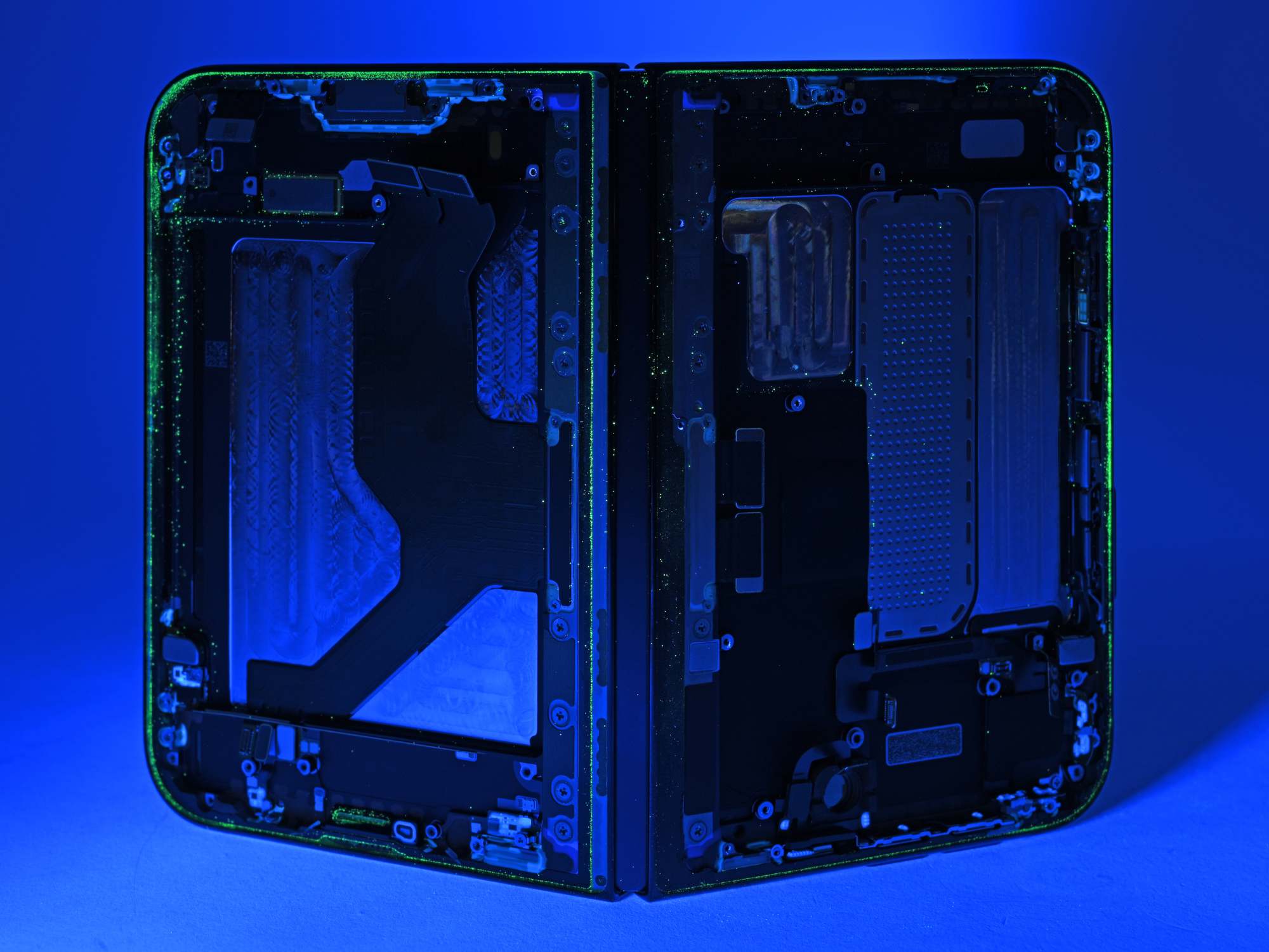 Glow dust inside the iPhone Duo's hinge.